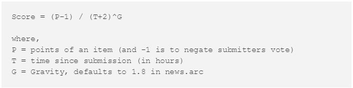 图1. hacker news ranking algorithm [1]